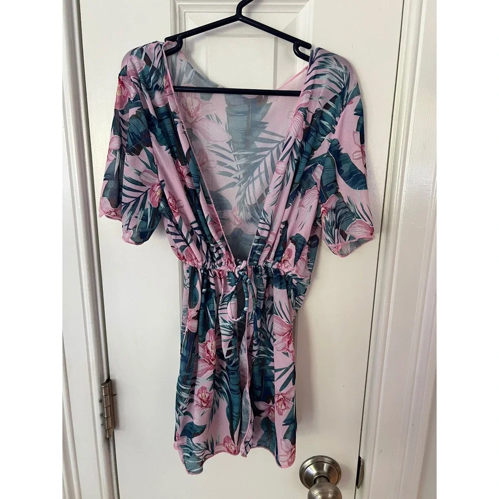 SHEIN Kids Pink Tropical Floral Mesh Swim Cover Up Dress Size 10Y sk23022188935